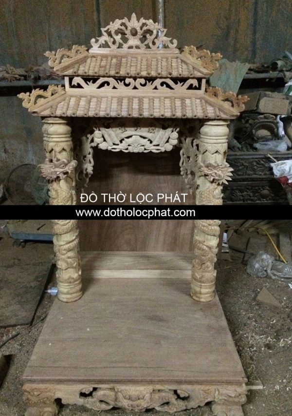 lên mộc bàn thờ ông địa thần tài mái chùa đẹp - ngang 81 x 81 cao 147 cm