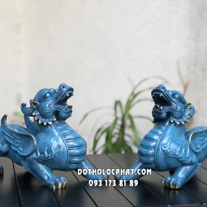 Cặp Tỳ Hưu phong thủy chiêu tài hóa sát bằng đồng màu xanh