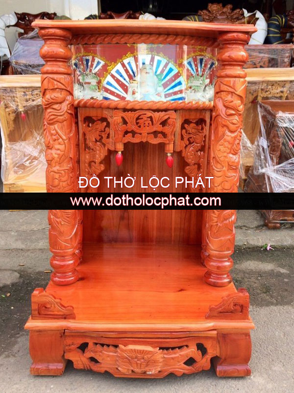 Mẫu bàn thờ ông địa thần tài bằng gỗ xoan đào đẹp nhất tại xưởng Lộc Phát