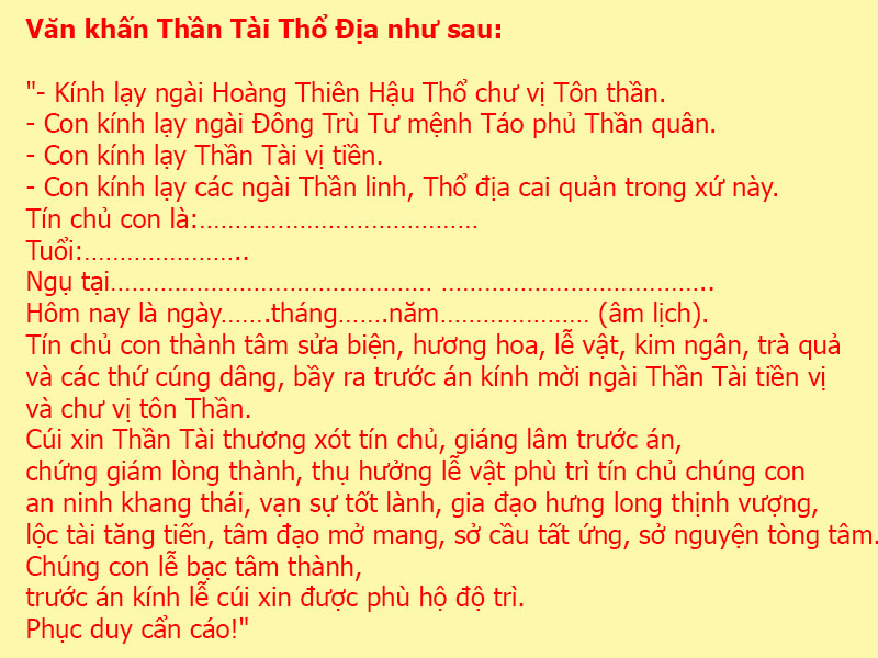 văn khấn thỉnh ông địa thần tài về nhà