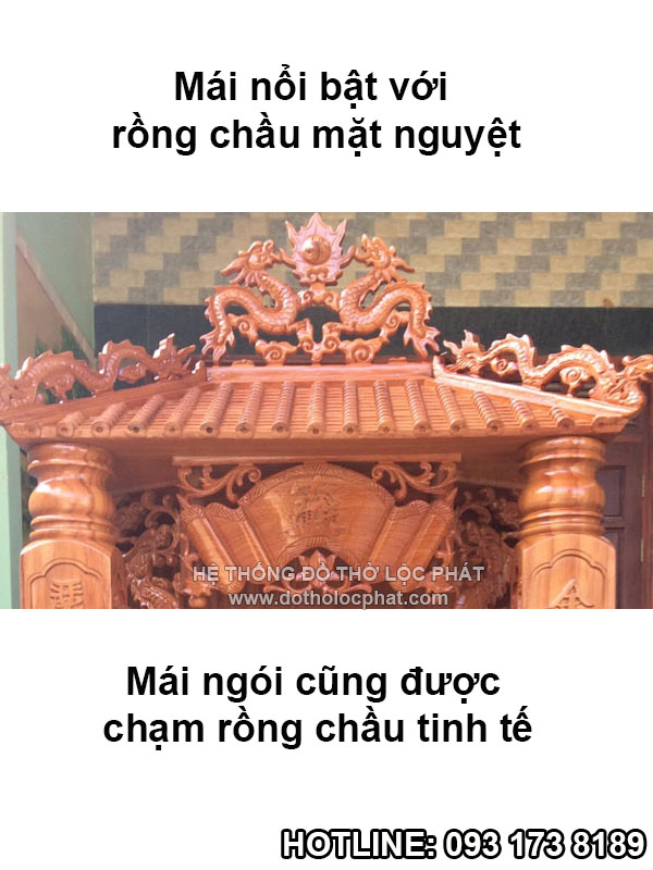 mái ngói bàn thờ ông địa thần tài mái chùa cột khắc chữ siêu đẹp