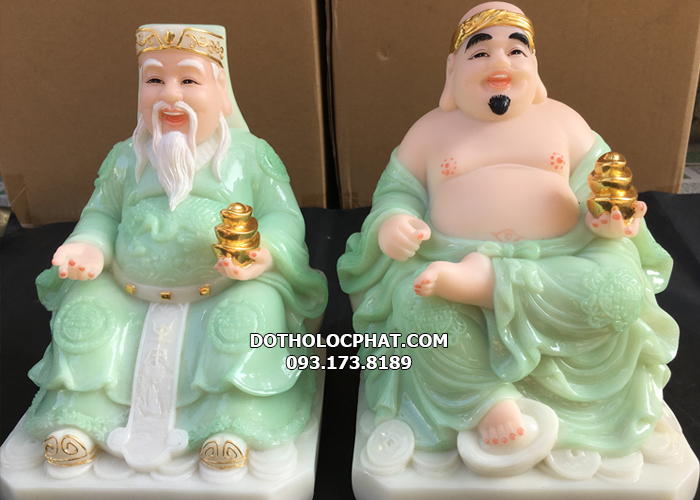 tượng ông địa thần tài màu xanh ngọc cho bàn 48cm