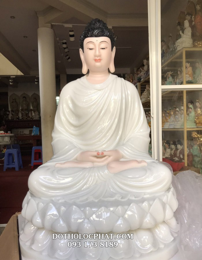 tượng thích ca mâu ni bằng đá màu trắng ngọc kích thước lớn