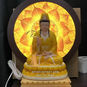 Tượng Phật Quan Âm Bồ Tát màu vàng hổ phách cao 30cm
