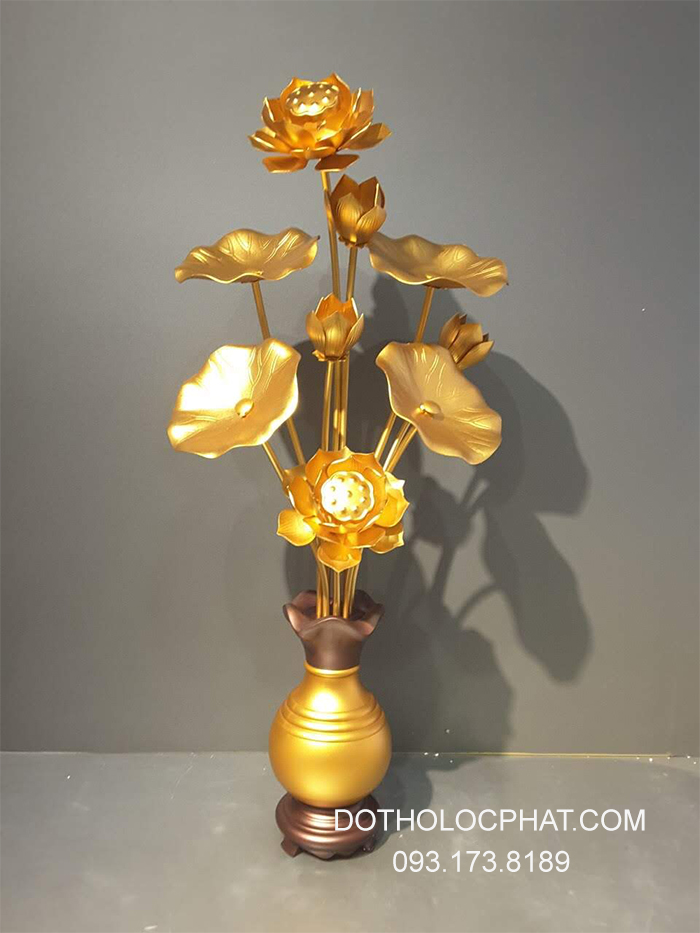 Chậu hoa sen đồng thờ bàn Phật 9 bông cao 82cm