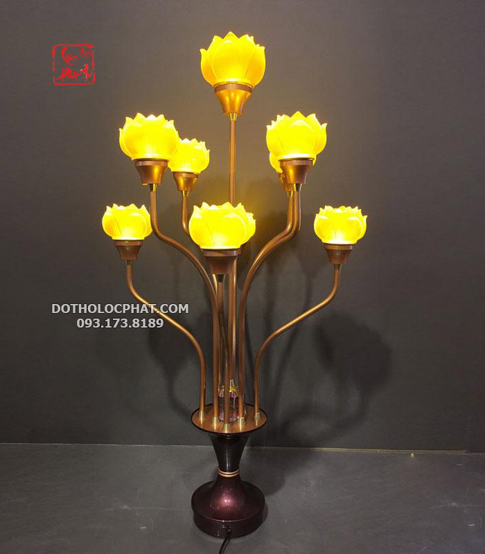 đèn thủy lưu ly 9 bông hoa sen đẹp để trang trí bàn thờ Phật