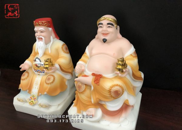 tượng ông địa thần tài bằng đá vẽ gấm vàng đẹp