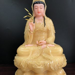tượng phật bà quan âm màu vàng thạch anh đẹp cao 40cm
