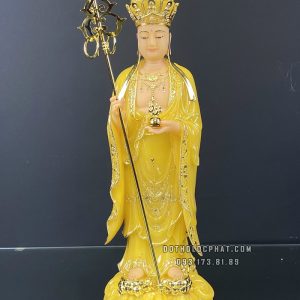 Tượng Phật Địa Tạng Đứng Bằng Đá Thạch Anh Dát Vàng DT-012