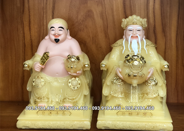 Tượng Ông Địa Thần Tài bằng thạch anh ngồi ghế rồng sang trọng
