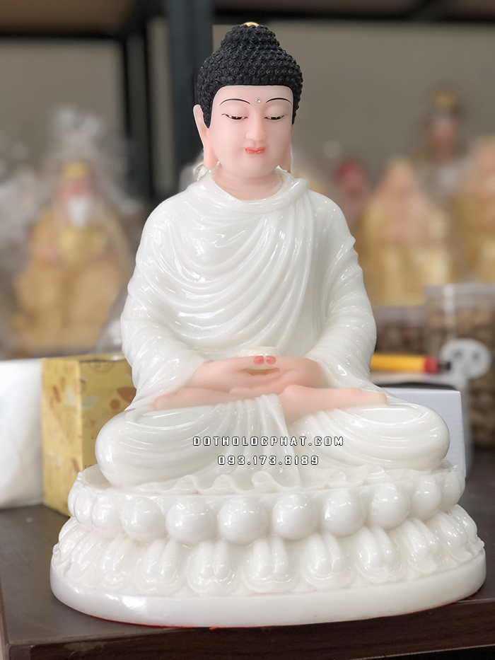 Tượng Phật Bổn Sư Thích Ca Mâu Ni bằng bột đá trắng tctt-001