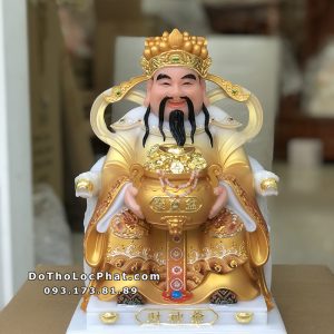 Tượng Thần Tiền áo vàng cam đế hoa văn TT-012