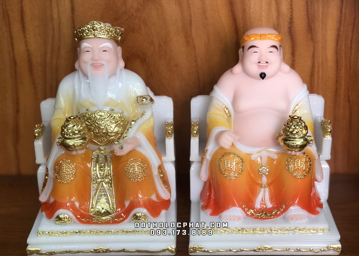 tượng ông địa thần tài cẩm thạch cam đế hoa văn