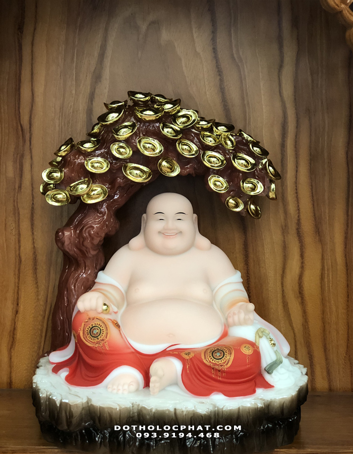 Tượng Phật Di Lặc ngồi cây tiền gấm đỏ đẹp nhất
