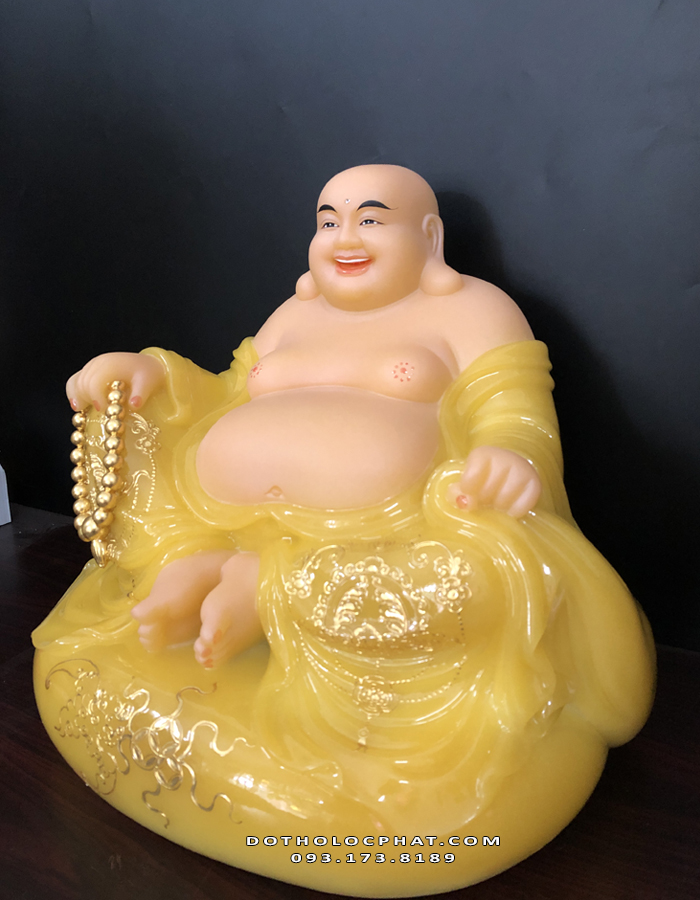 Tượng Phật Di Lặc túi tiền bằng bột đá màu thạch anh đẹp 16 inch