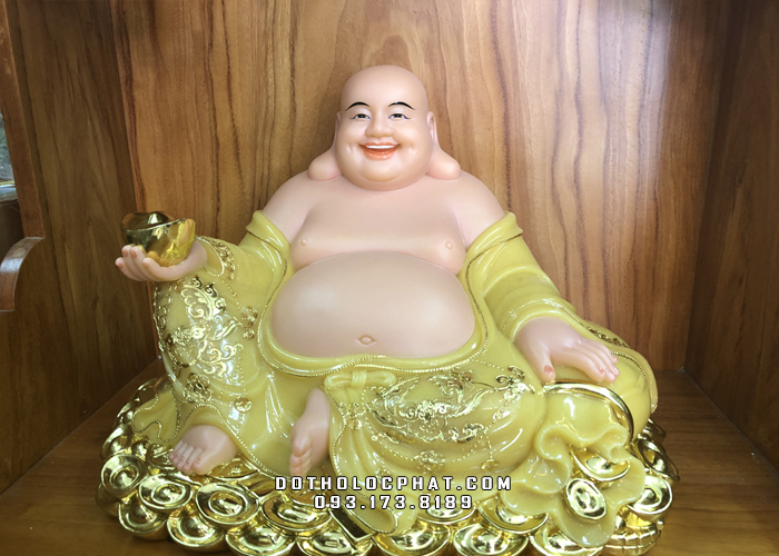 Tượng Phật Di Lặc đẹp bằng bột đá thạch anh đế dát vàng