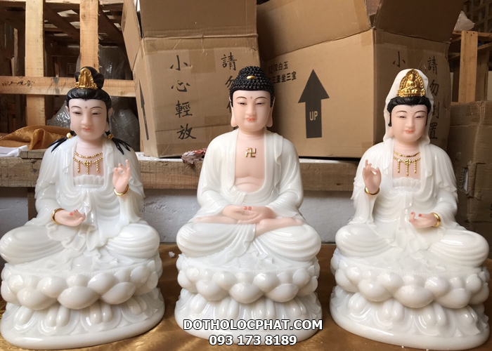 Bộ tượng Tây Phương Tam Thánh bột đá trắng ngồi đẹp nhất tại TP HCM