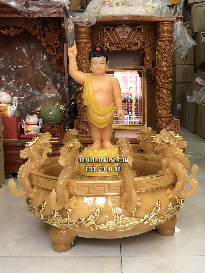 Tượng Phật Đản Sanh Thạch Anh Vàng PDS-004