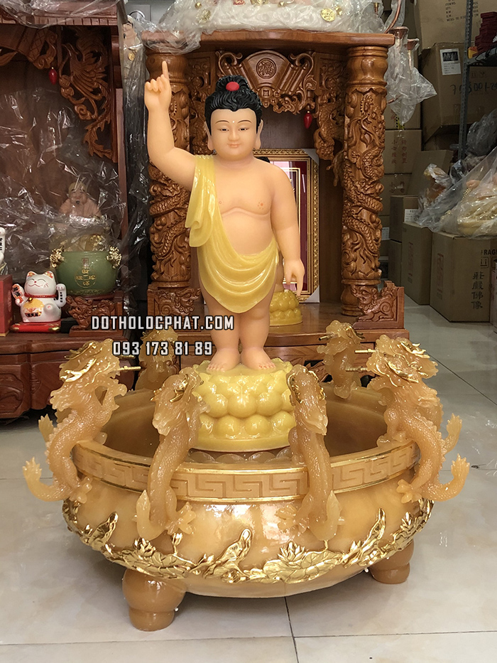 Tượng Phật Đản Sanh Thạch Anh Vàng PDS-004