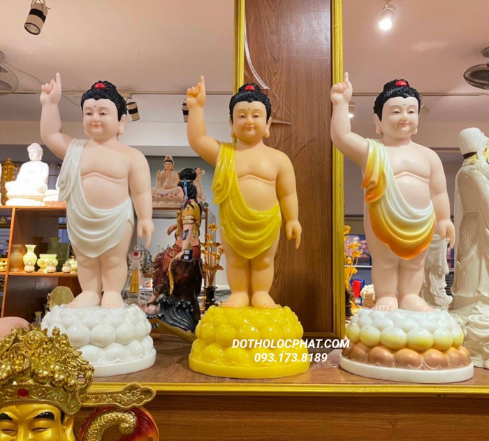 Bộ 3 tượng Phật đản sanh đứng trên đài sen với màu sắc khác nhau của Lộc Phát