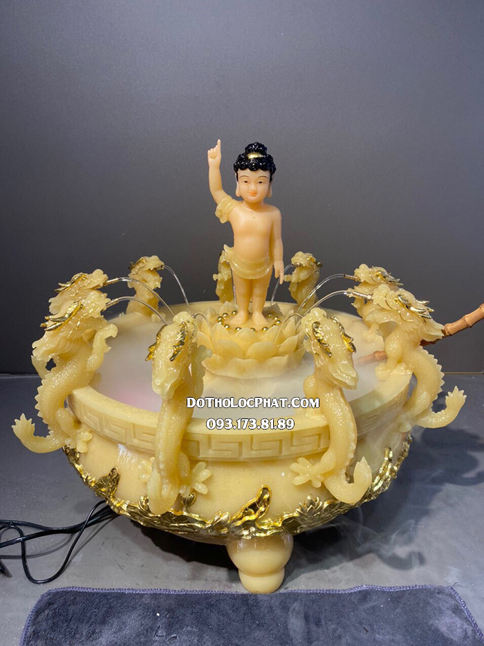 Chậu Tắm Phật Cửu Long Thạch Anh Viền Vàng CTP-002