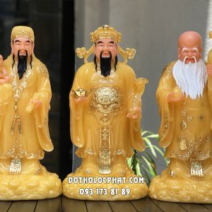 Tượng phúc lộc thọ bằng bột đá thạch anh vàng ngọc đẹp