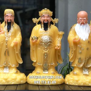 Tượng phúc lộc thọ bằng bột đá thạch anh vàng ngọc đẹp