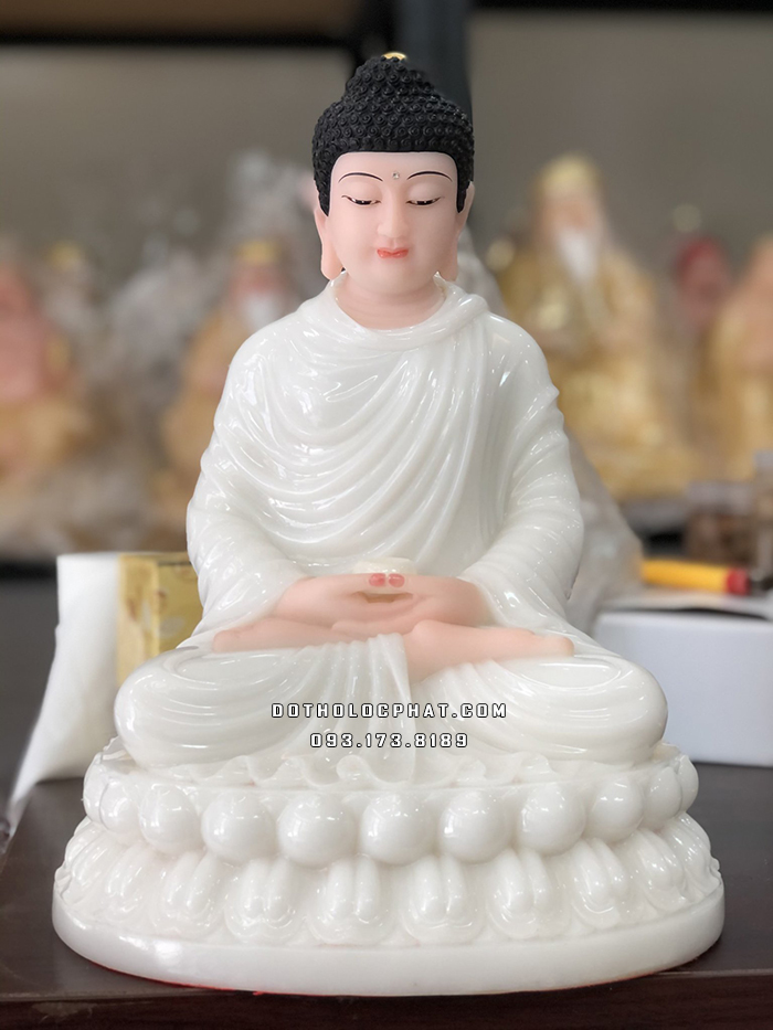 Tượng Phật Thích Ca Mâu Ni bằng bột đá trắng cao 30cm