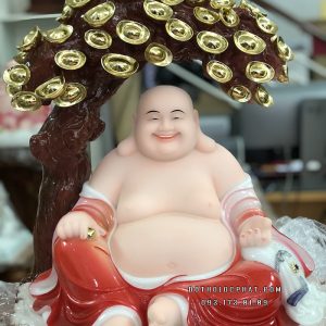 Tượng Phật Di Lặc Ngồi Cây Tiền Áo Đỏ DLBT-047