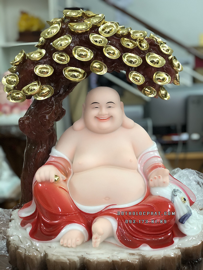Tượng Phật Di Lặc Ngồi Cây Tiền Áo Đỏ DLBT-047