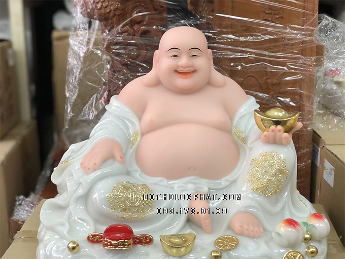 Tượng Phật Di Lặc Trắng Ngồi Đế Mây DLBT-048