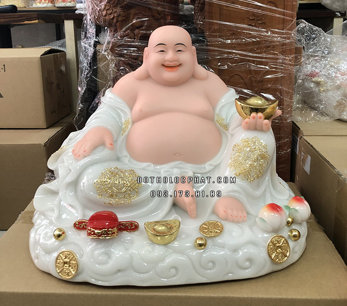Tượng Phật Di Lặc Trắng Ngồi Đế Mây DLBT-048
