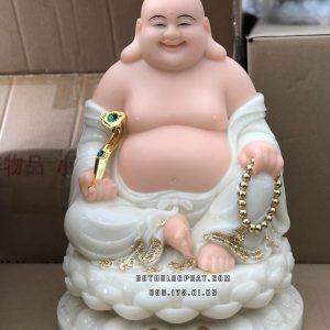 Tượng Phật Di Lặc Trắng Tay Cầm Như Ý Chuỗi Hạt DLBT-046