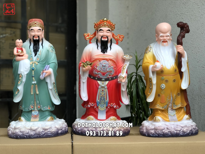 Tượng Tam Đa Phúc Lộc Thọ đá khoáng chuyển màu