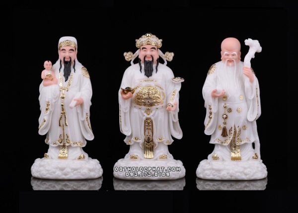 tượng phúc lộc thọ bằng bột đá trắng đẹp