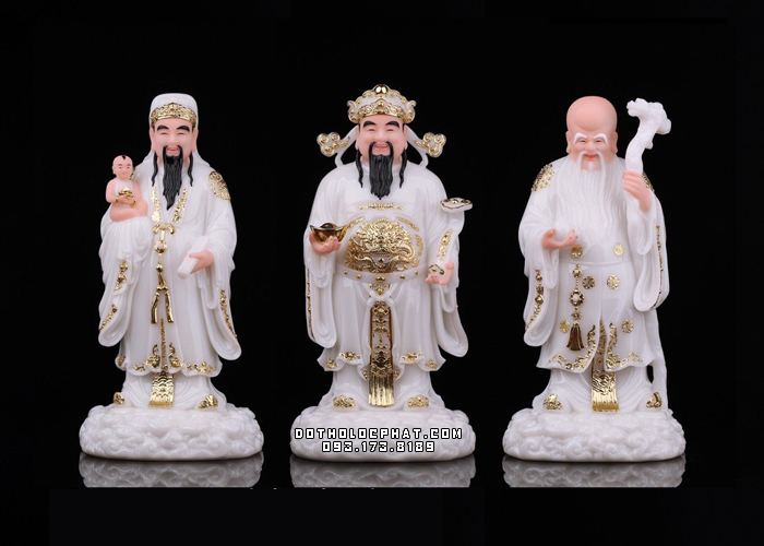 tượng phúc lộc thọ bằng bột đá trắng đẹp