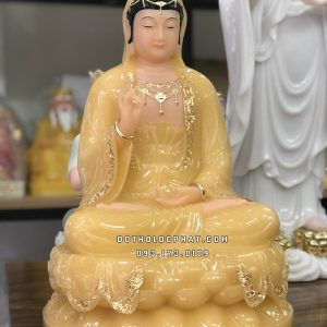 Tượng Quan Âm Bồ Tát Thạch Anh Viền Vàng QABT-056