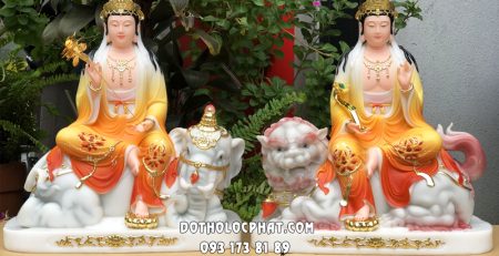 tượng văn thù phổ hiền bằng đá màu khoáng đẹp