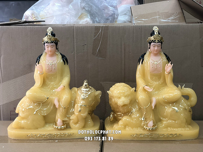 Tượng Văn Thù Phổ Hiền bột đá Thạch Anh VTPH-002 cao 30cm