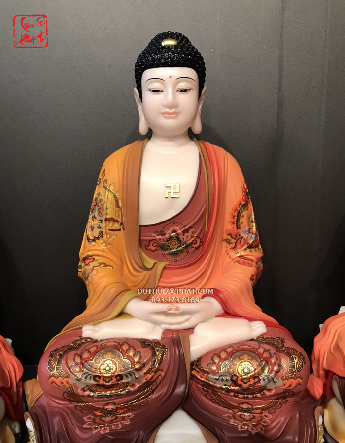 Tượng Phật A Di Đà vẽ gấm ngồi non nước