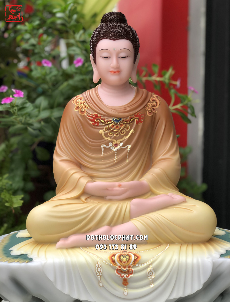 Tượng Phật Thích Ca tĩnh tâm ngồi bệ đá màu khoáng đẹp