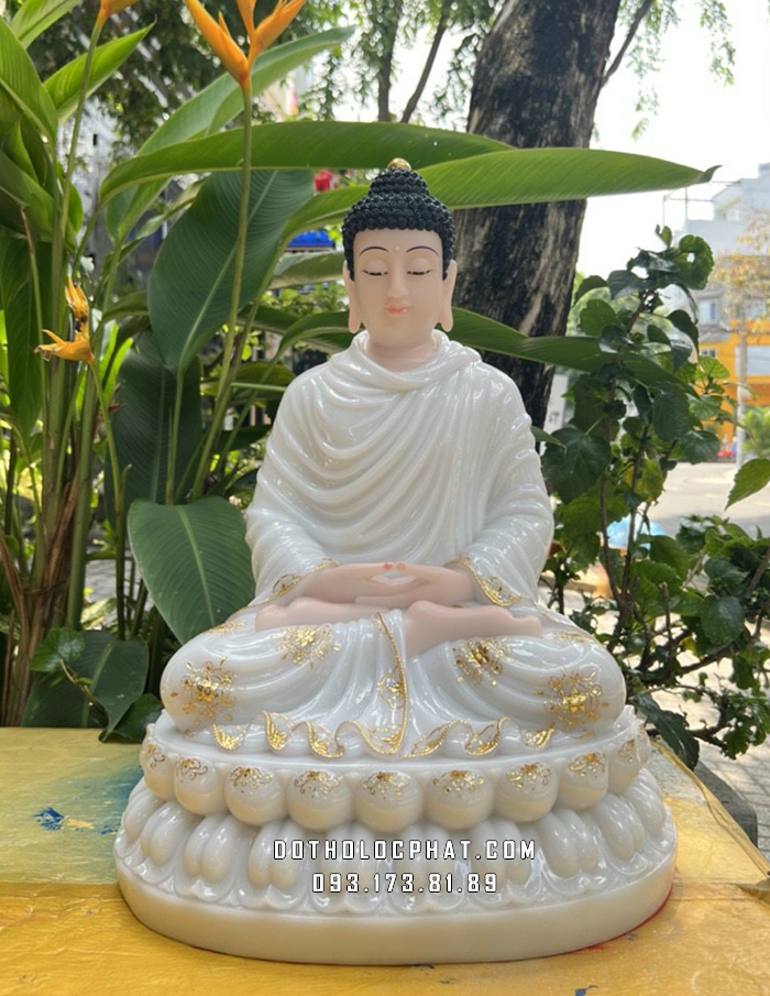 Tượng Phật Bổn Sư Thích Ca Mâu Ni Trắng Viền Vàng TCTT-022 cao 50cm