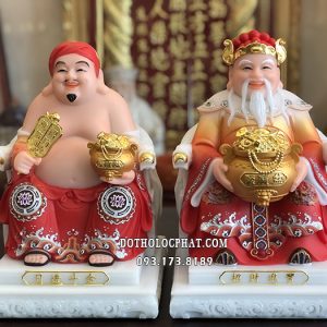 Tượng Thần Tài Thổ Địa Áo Gấm Đỏ Đế Hoa Văn ODTT-077