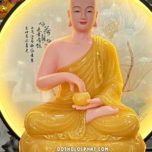 Tượng Thánh Tăng Sivali thạch anh viền vàng