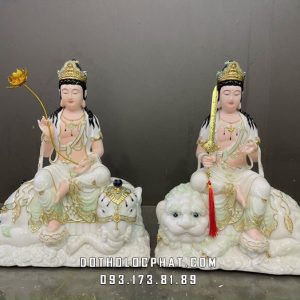 Tượng Văn Thù Phổ Hiền Màu Thiên Thanh VTPH-003