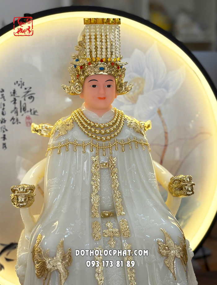 Tượng Bà Chúa Xứ áo trắng viền vàng bằng bột đá đẹp nhất