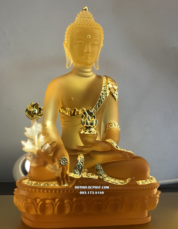 Tượng Phật Dược Sư Đá Lưu Ly Vàng Ngọc DS-028