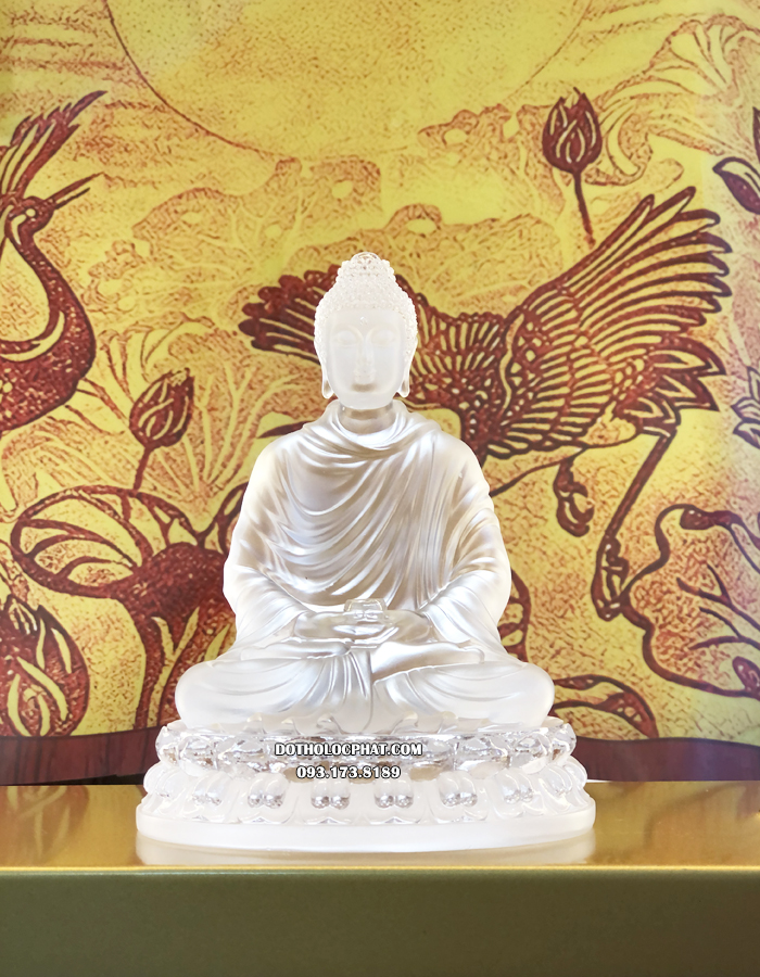 tượng phật thích ca tĩnh tâm đá lưu ly để xe ô tô trắng cao 15cm