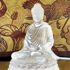 tượng phật thích ca tĩnh tâm đá lưu ly để xe ô tô trắng cao 15cm