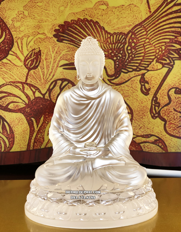 tượng phật thích ca tĩnh tâm đá lưu ly để xe ô tô trắng cao 15cm